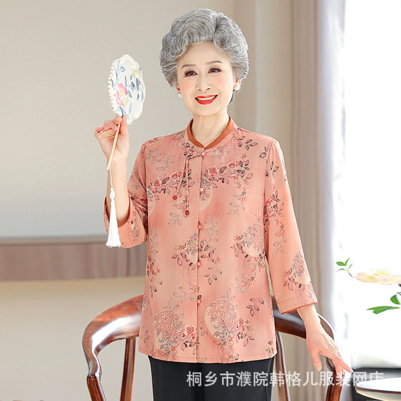 Среднего и пожилого возраста бабушкины женские летние платья средние рукава рубашки женские пожилые мамы лето 60 лет 70 рубашки тонкая одежда