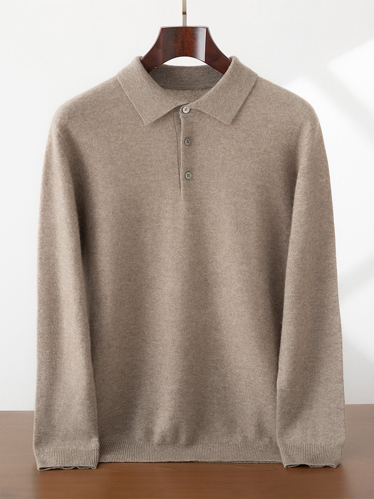 Polo Collar Cashmere Sweater Men's Cashmere Turn-Down Collar Business Casual Knit Base Sweater Knitwear Large Size Loose Fit