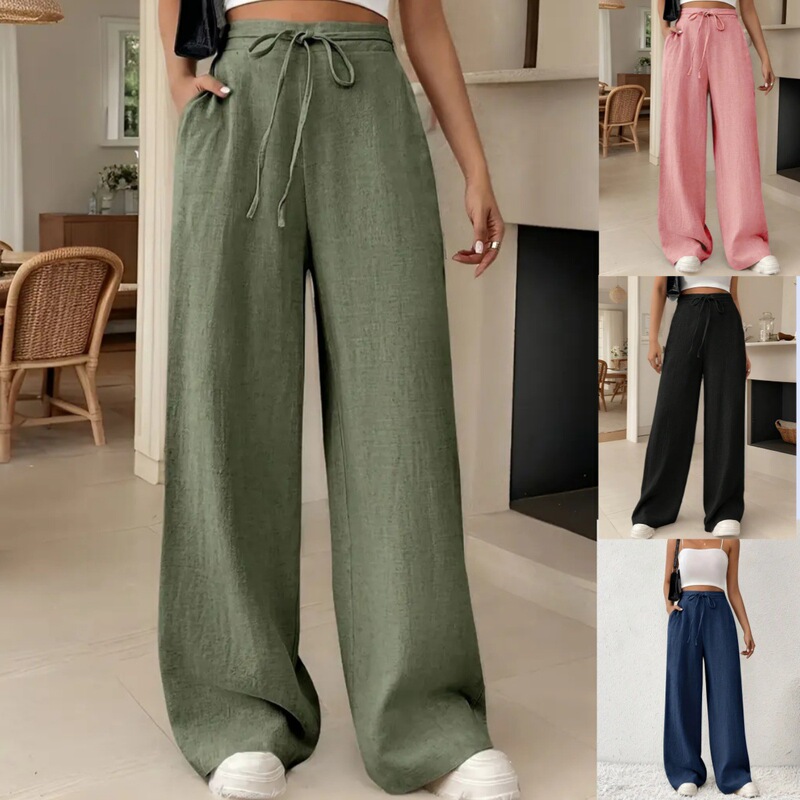 Large Quantities of Ready-Stock Cross-Border European and American Women's Clothing on Amazon, New Summer Style High-Waisted Slimming Drapey Casual Wide-Leg Pants for Women
