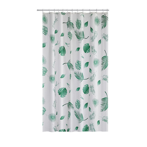 Public bathroom shower curtain dormitory bathroom curtain partition curtain waterproof green leaf PE shower curtain with hook wholesale