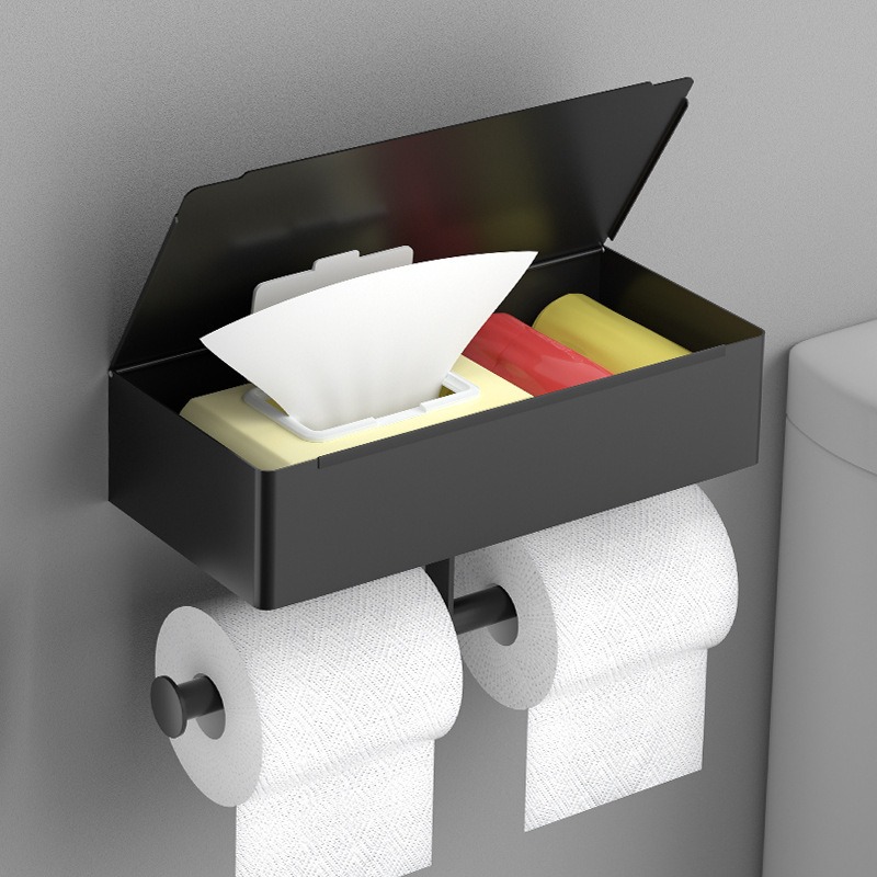 Caja de toallas de acero inoxidable sin perforación Baño inodoro toallas de inodoro estante de pared estante de teléfono móvil toallas de papel