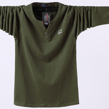 爆款大码长袖T恤男爆肥佬休闲男装棉加肥V领T恤一件代发6913潮流