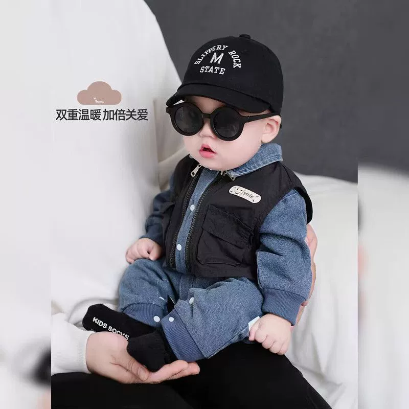 Детская одежда, весенне-осенний новый корейский стиль, супер милый детский джинсовый комбинезон, осенняя детская одежда и одежда для ползания на выход