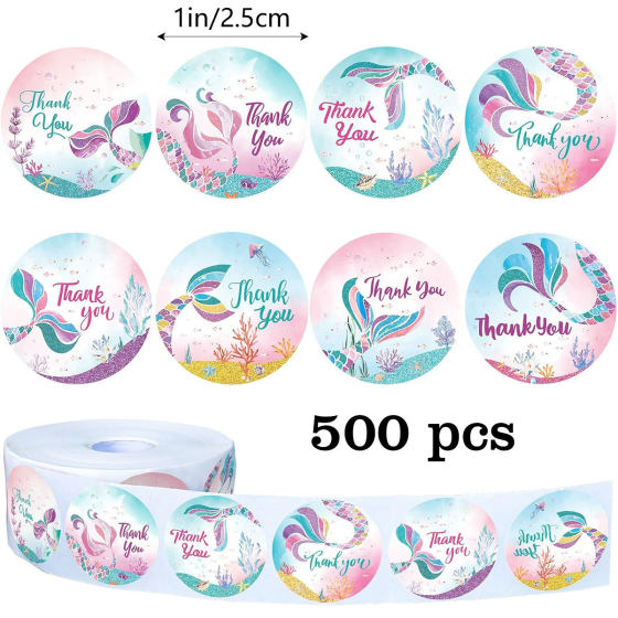 500 Sticker Mermaid Thank You Graffiti Roll Sticker PVC Adhesive Label Sticker Handmade Label Coated Paper