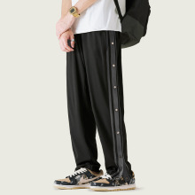 运动排扣裤子男士夏季薄款宽松直筒阔腿裤全开扣秋季美式篮球长裤