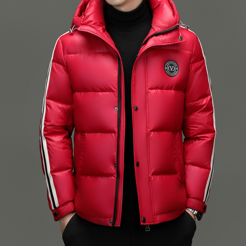 90 화이트 덕 다운 재킷 남자 2024 겨울 후드 패션 내한성 따뜻한 빵 세트 레드 쇼트 재킷