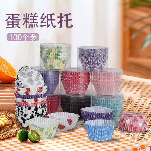 100 printed cake paper trays, high temperature cake cup baking utensils, grease-proof paper cake cups, muffin cup paper trays