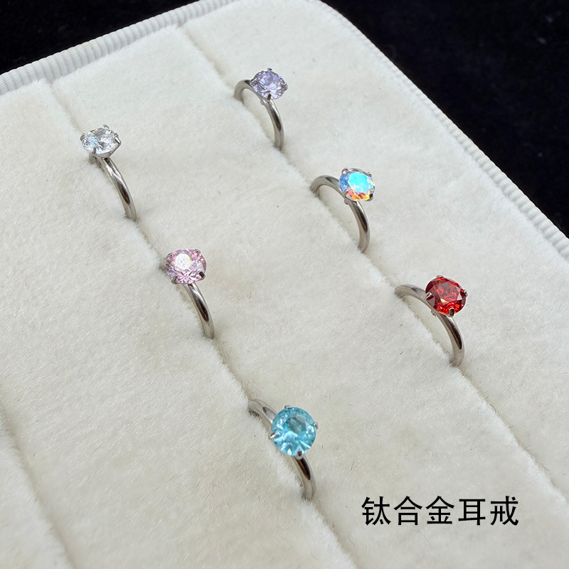 F136 titanium alloy seamless circle diamond zircon ear ring ear buckle piercing jewelry simple niche implantable grade oxidizable