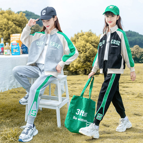 Women's Autumn Set 2024 New Fashion Trendy Girl Big Kid Children's Clothing Spring and Autumn Season Sports Suit Two-Piece Set