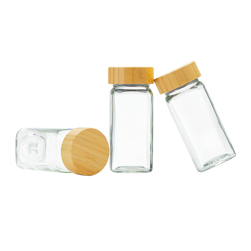 Botella de condimento de cocina cuadrada, frasco de vidrio transparente sellado, botella de condimento, botella de embalaje, botella conveniente de almacenamiento de pimienta