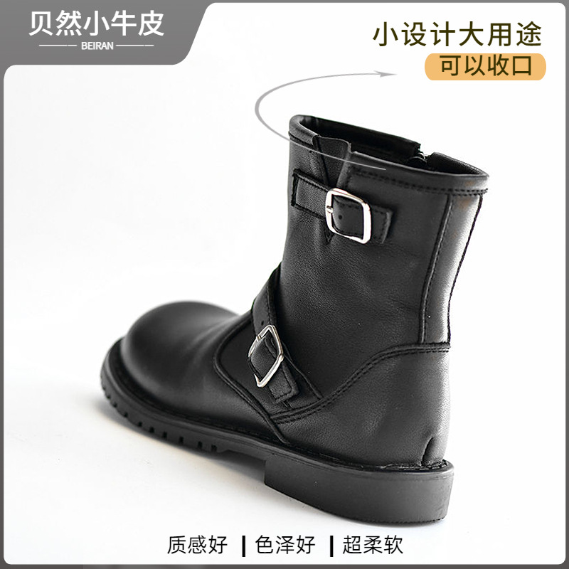 兒童靴馬丁靴女童中筒靴真皮皮靴黑色男童騎士靴加絨棉靴單靴矮靴