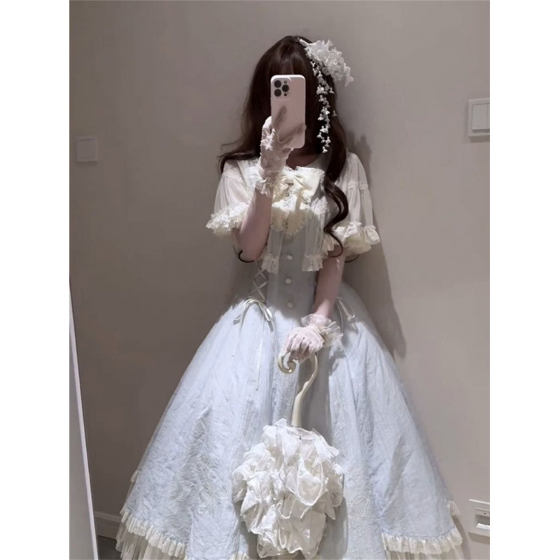 甜美少女洛丽塔蝴蝶结连衣裙夏季新款减龄收腰公主长裙子女|undefined
