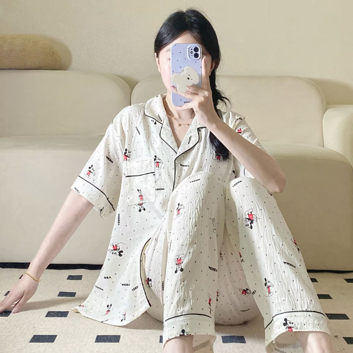 Verano nuevo pijama de amor mujer adorable oso simple ocio delgado nubes algodón ropa doméstica dos piezas conjunto al por mayor
