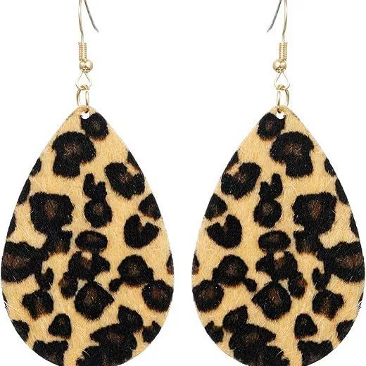 Amazon Fashion Earrings Water Drops Double Sided PU Leather Earrings Leopard Leather Earrings Cross Border Retro