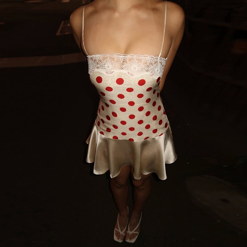 European and American 2026 Spring New Wholesale Women's Pure Desire Lace Trim Polka Dot Print Patchwork Dress for Women European and American 2026 Spring New Wholesale Women's Pure Desire Lace Trim Polka Dot Print Patchwork Dress for Women