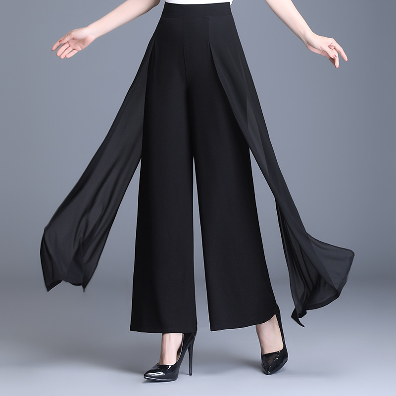 New Chiffon High-Waisted Wide-Leg Pants for Women, Summer and Autumn Loose Swing Pants, Dance Pants, Catwalk Pants, Long Pants, Drapey and Elegant