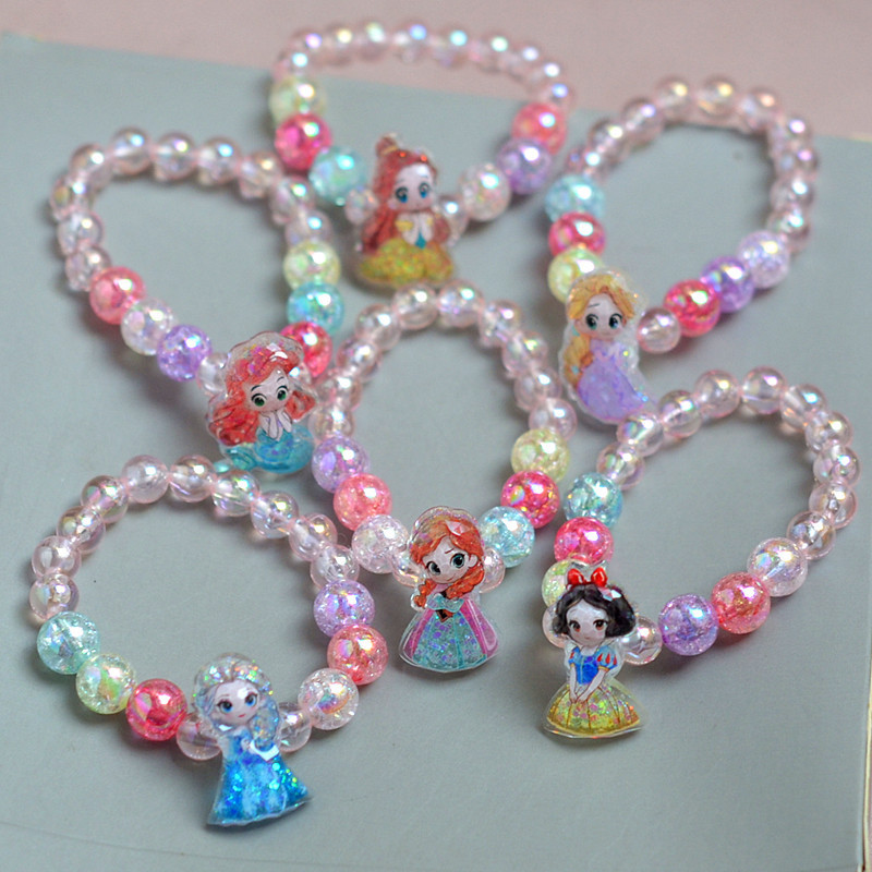 Cross-Border Children's Bracelet for Girls, Princess Jelly Color Beaded Cartoon Cute Pendant Resin Bracelet Jewelry Student Hand Accessory