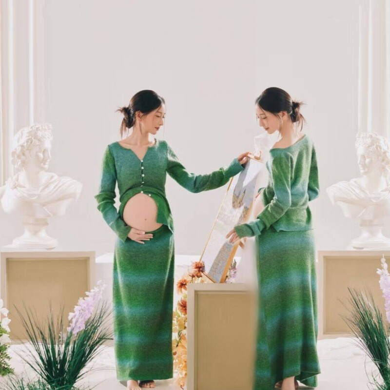 New Photo Studio Autumn and Winter Pregnant Women Photo Shoot Playful and Cute Home Warm Pregnant Mommy Art Photo Photography Clothing