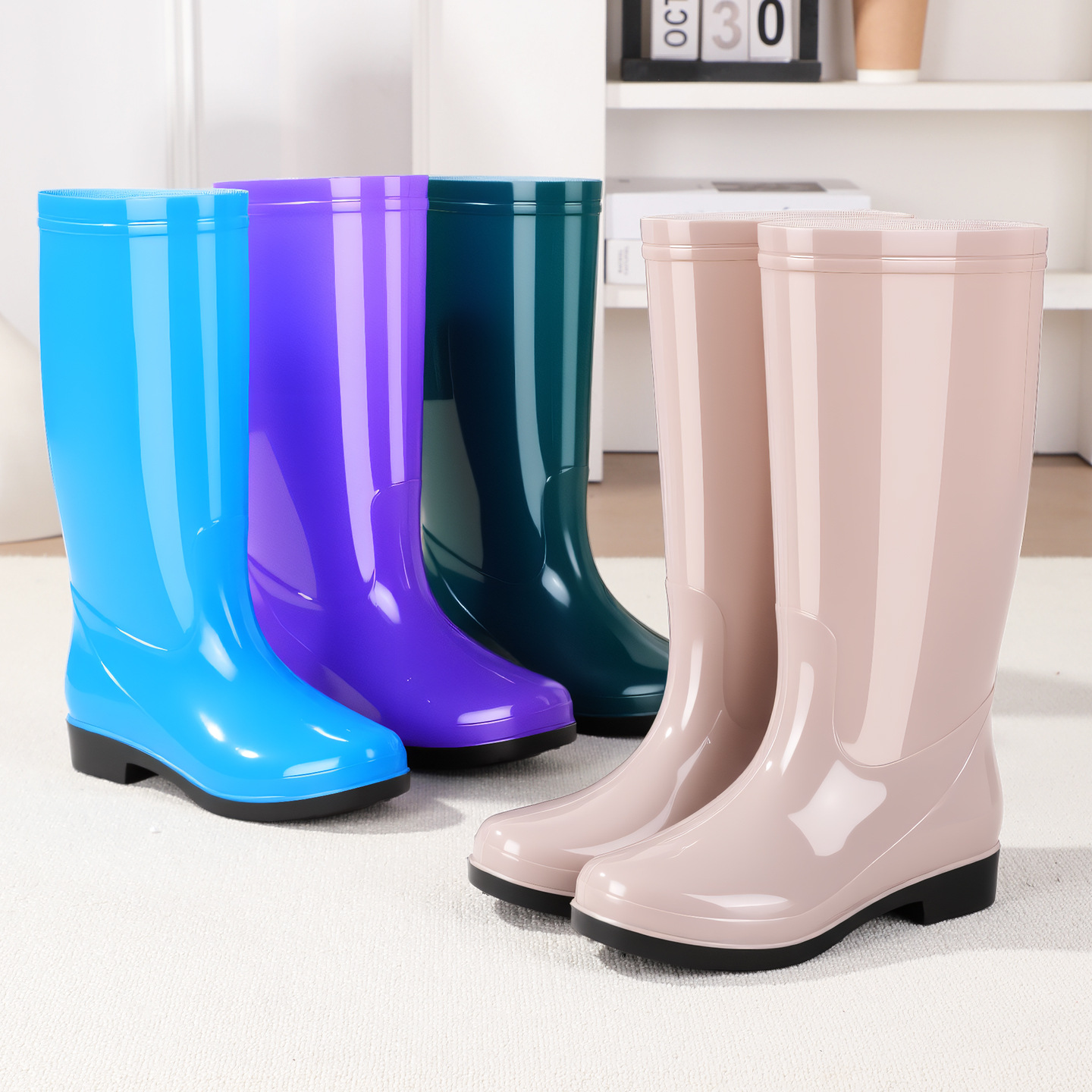 Adult Mid-Calf Rain Boots for Women, Waterproof Non-Slip Rain Boots, Winter Waterproof Boots, Kitchen Oil-Proof Rubber Shoes, Work Shoes