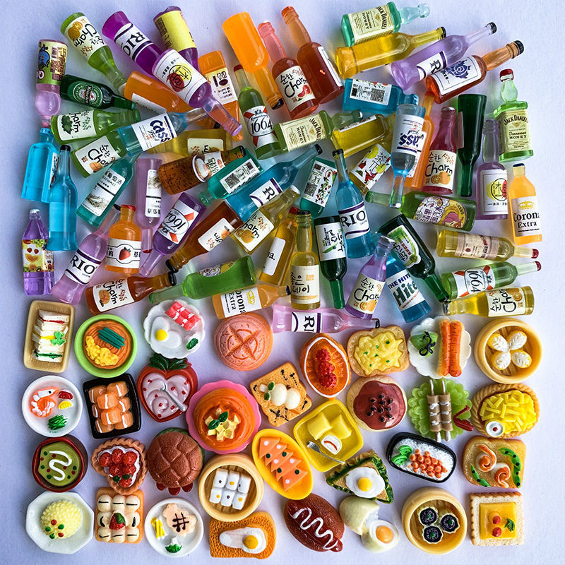 Simulación de alimentos y Juegos Accesorios de resina bricolaje mezclado al por mayor crema pegamento caja del teléfono refrigerador etiqueta material de alimentos y jugar cerveza