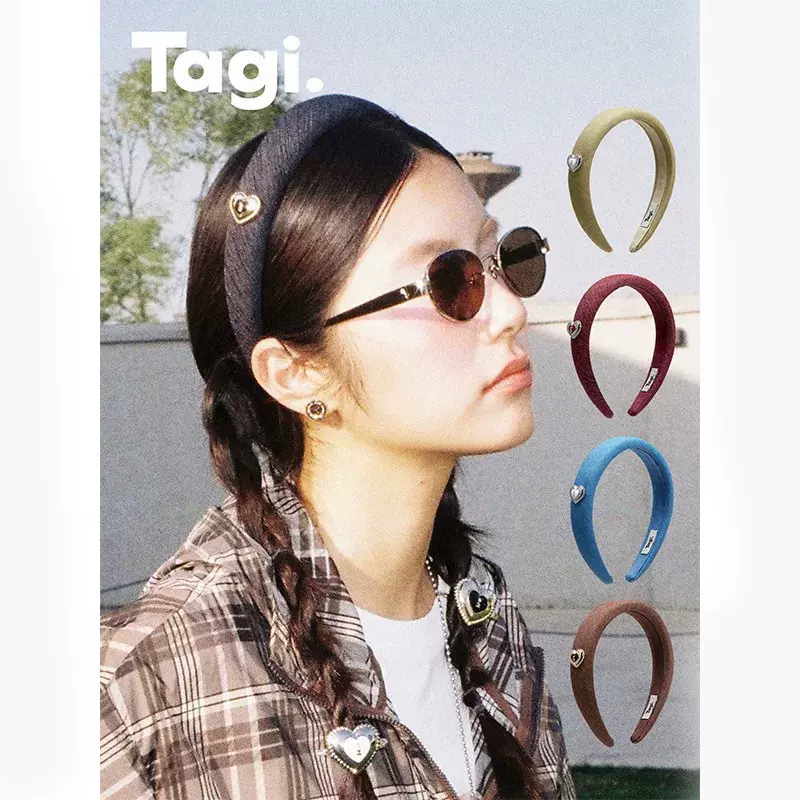 Tagi.奶油爱心金属滴油镶钻复古牛仔发箍高颅顶头箍发卡