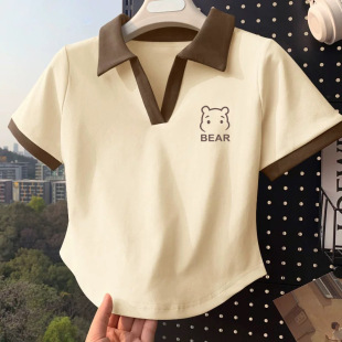 Girls' Pure Cotton Short-Sleeve Polo Shirt, Summer Korean Style, Trendy for Older Children, Niche Children's Versatile Short T-Shirt Top