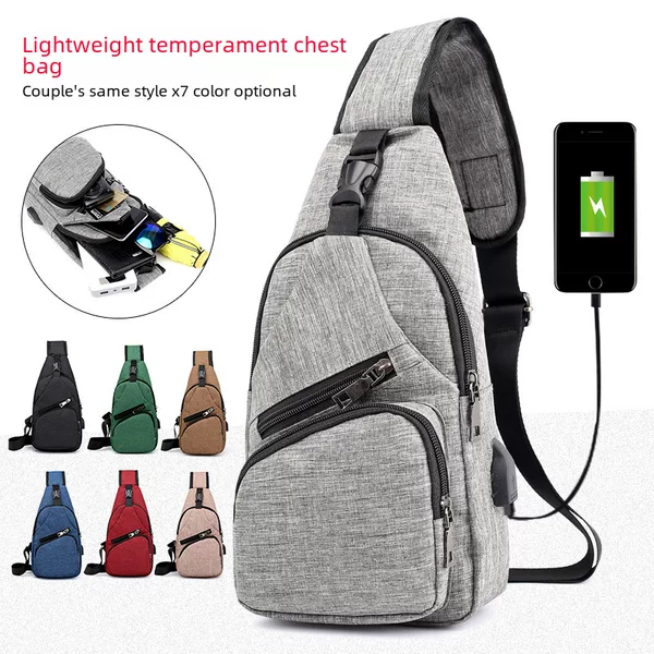 2023 Korean New Shoulder Bag Men's Charging Bag Sports Canvas Men's Chest Bag Outdoor Cross-Body Bag