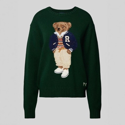 Rl Scan Code Autumn and Winter New Polo Bear Round Neck Knitted Long-Sleeved Loose British Style Bear Cartoon Wool Knitted