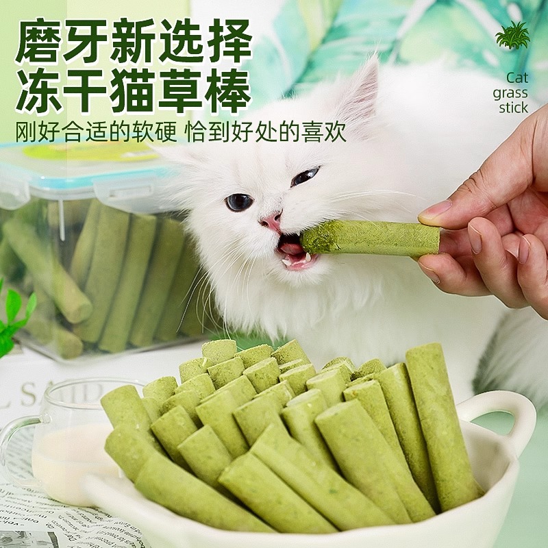 Barras de hierba de gato liofilizadas, dientes molares, bocadillos para gatos adultos, grano de pollo, aceite de pescado nutritivo, 300g.