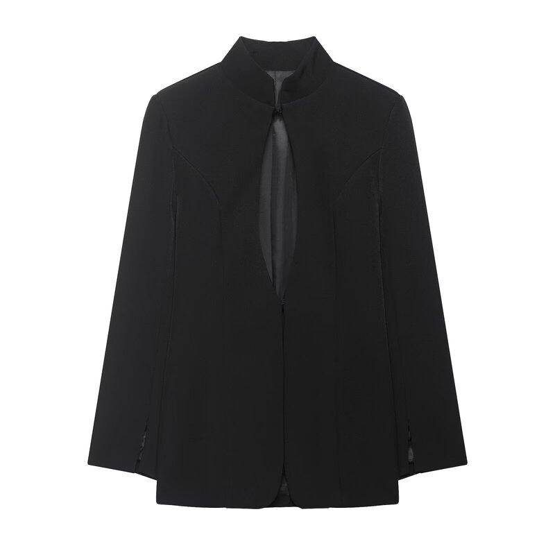 Pb&Za Wholesale European and American Style New Sexy and Elegant Hollow-Out Slim-Fit Solid Color Blazer