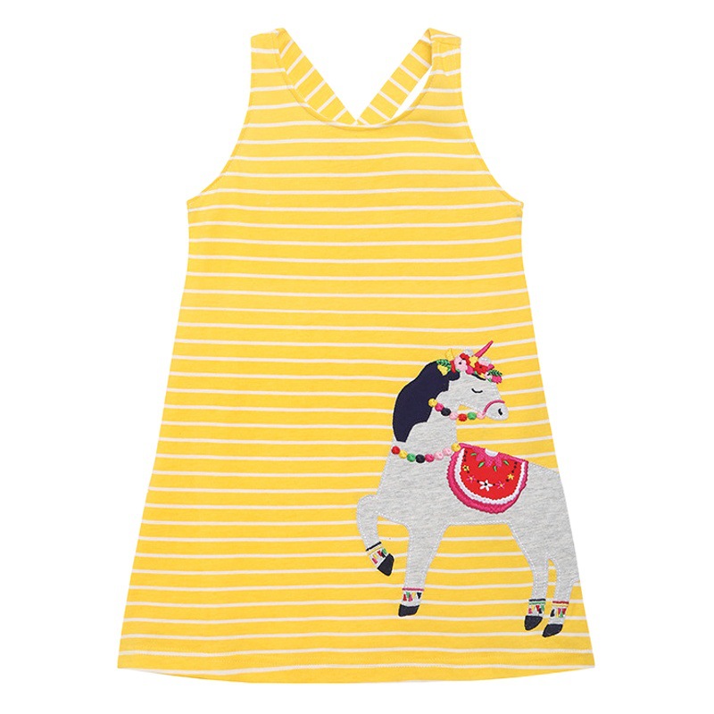 Vestido de verano para niñas, estilo europeo y americano, falda de punto de algodón con estampado de dibujos animados, chaleco, vestido de princesa