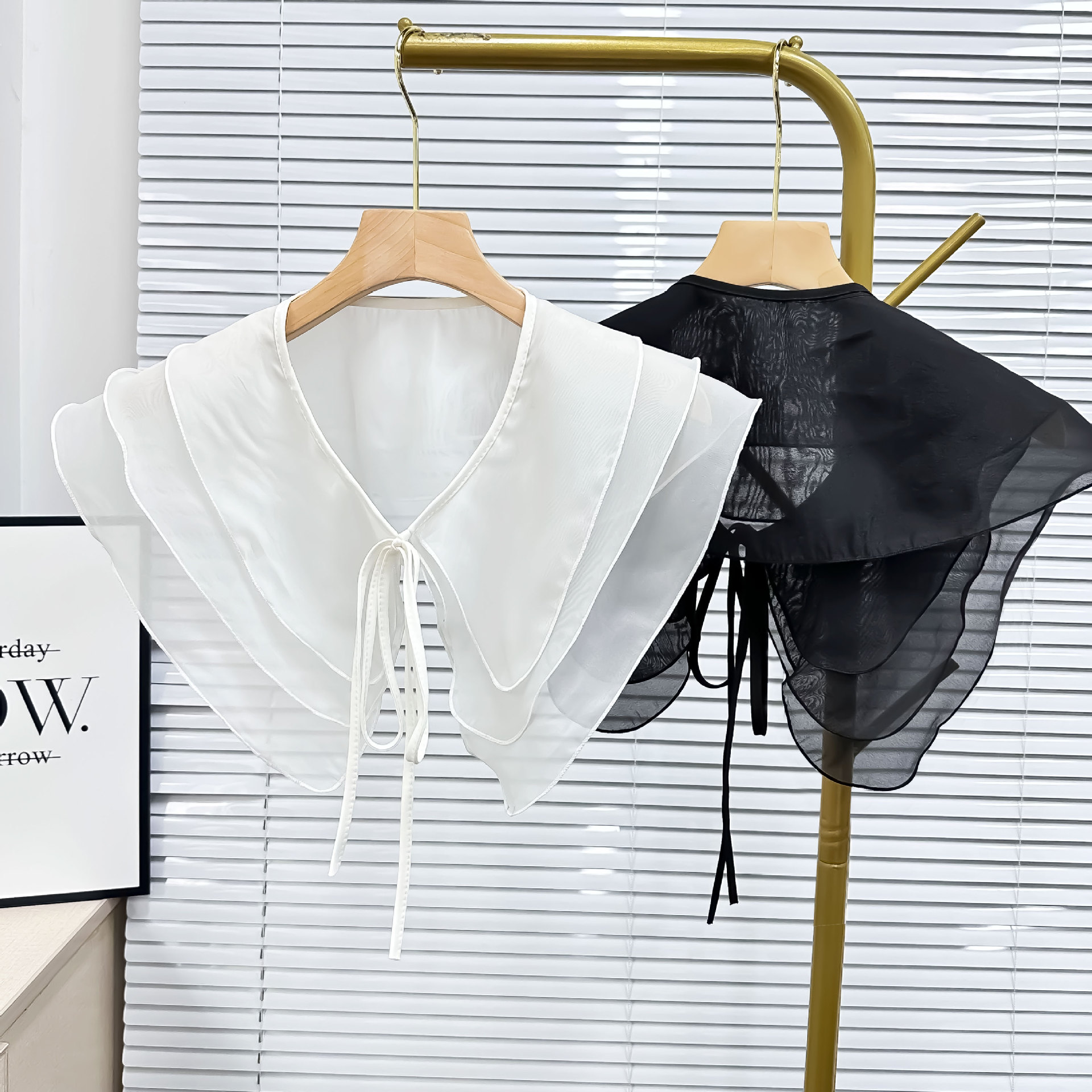 Pequeño viento fragrante blanco y negro de doble color cuello de chiffón de lazo falso moda moda moda de ropa de estilo único cuello coreano image 3