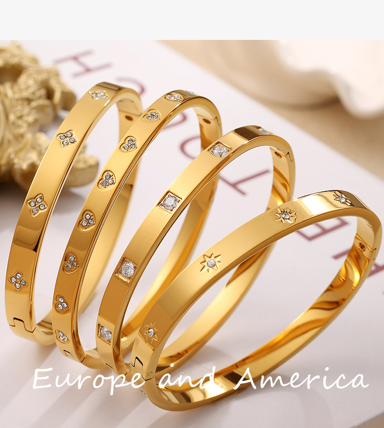 304 Stainless Steel Material PVD Coated Real Gold Plated Geometric Titanium Steel Casual Elegant Simple Style Waterproof Non Tarnish Titanium Steel Bangle