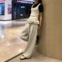 韩国竖条纹法式松紧腰长裤