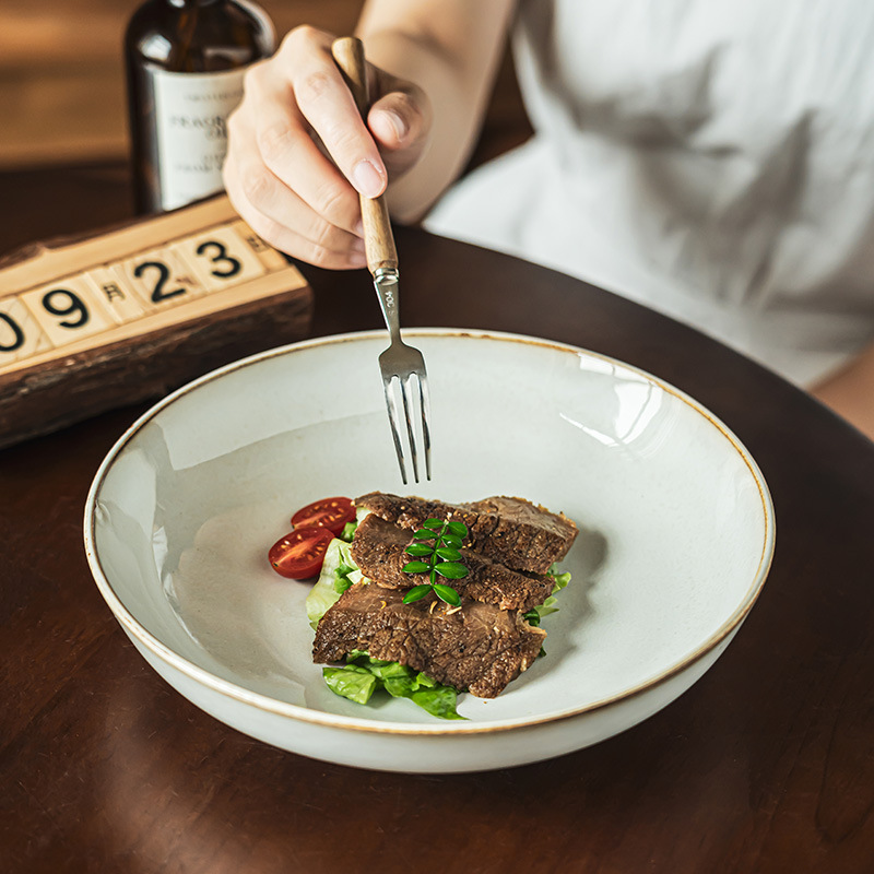 Simple retro trazado de cerámica cuencos cubiertos cuencos redondos cuencos de platos caseros cuencos de platos de comida occidental cuencos de ensalada cuencos de pasta