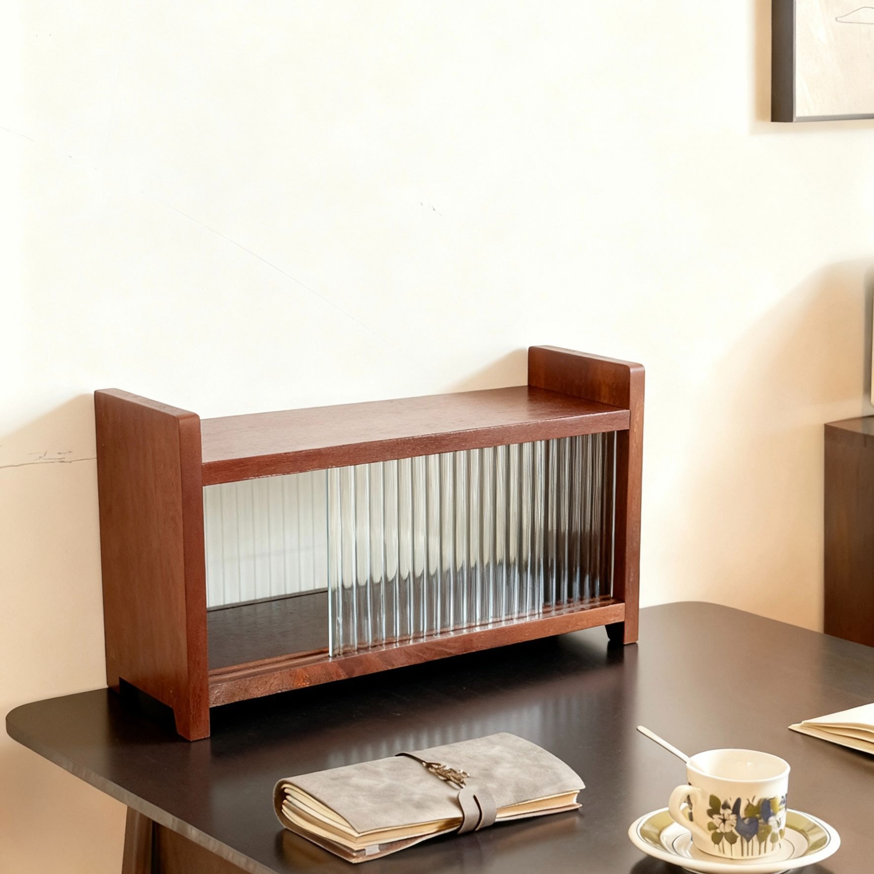 Walnut Wood Desktop Storage Cabinet Glass Teapot Tea Set Tea Cup Rack Storage Rack Water Cup Storage Cabinet