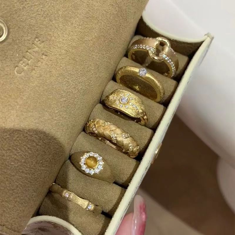 super heavy industry light luxury vintage mid-ancient gold brushed ring ins design advanced retro exquisite open finger ring