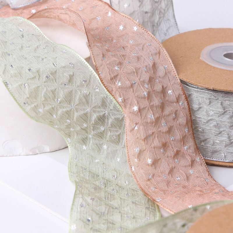 Star Pleated Gauze Ribbon with Diamond Plaid Pleated Texture Overlay Ribbon Floral Decoration Handmade Bow Hair Accessory Gauze Star Pleated Gauze Ribbon with Diamond Plaid Pleated Texture Overlay Ribbon Floral Decoration Handmade Bow Hair Accessory Gauze
