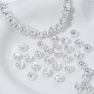 Wholesale Beaded Silver-Plated Fine-Textured Cat's Eye Faceted Brushed Round Beads DIY Pearl Bracelet Jewelry Spacer Beads