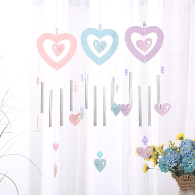 TO81一4双心金属管木质风铃 家居装饰吊饰挂件创意生日祝福礼物|ms