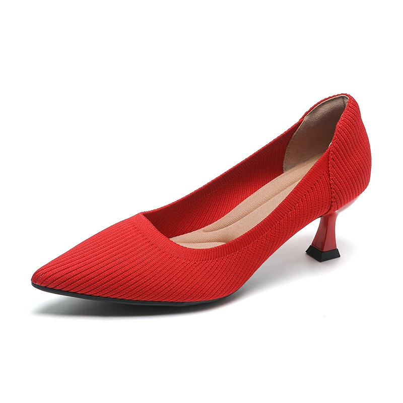 Туфли-лодочки на pointed toe для женщин, дышащая текстильная верхняя часть, EU 35–43, элегантный каблук-кошечка