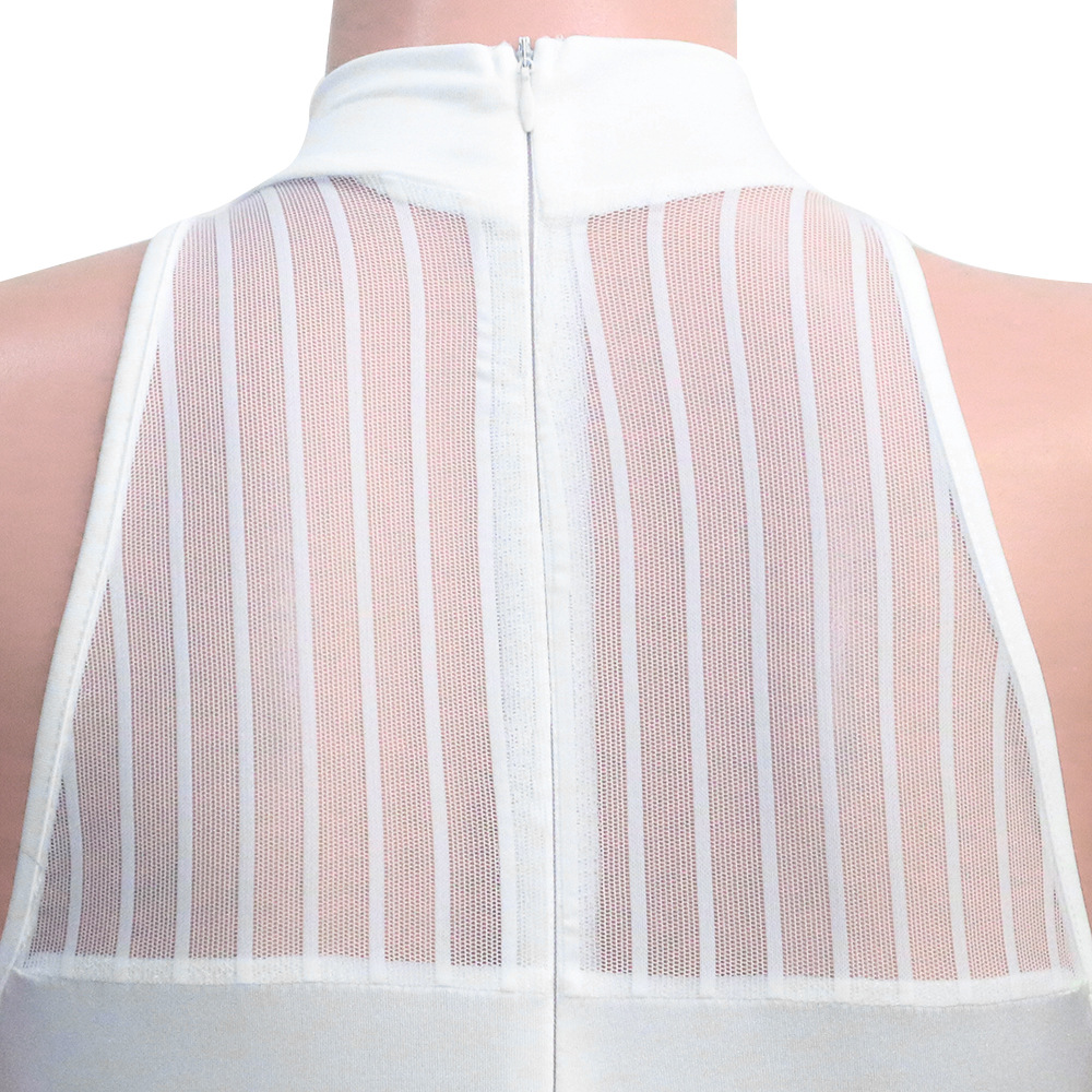 Sexy Bold Stripes Mesh See-through Sleeveless round Neck Jumpsuit for Women
