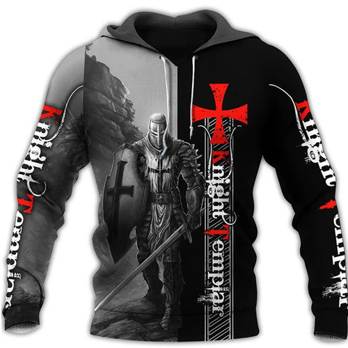 Men's Templar Knight Hooded Sweatshirt 3D Printed Long Sleeve Hoodie Fashion New Style Sports Top Street Loose Men's Clothing