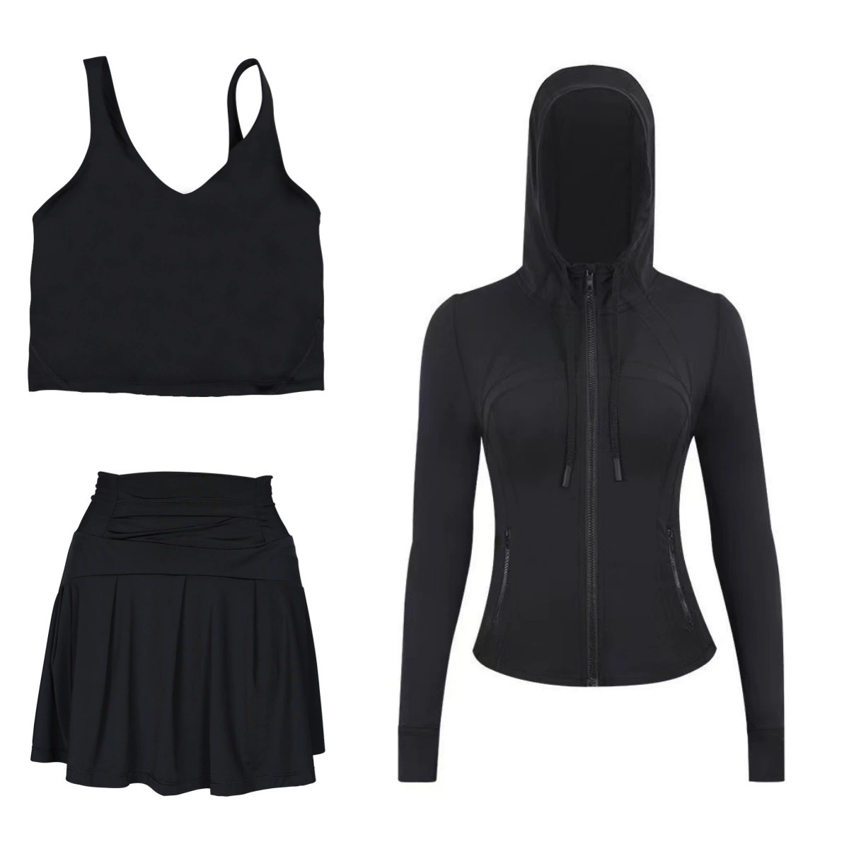 Спортивный костюм для тенниса LULU: юбка, толстовка с капюшоном, жилет U-образной формы, женский фитнес-костюм, имитация двух предметов, защита от сквозняков