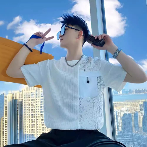 Men's Summer Short Sleeve T-Shirt, Korean Style Fashion Simple Half-Sleeve Top, Hong Kong Style Loose Casual Streetwear Brand T-Shirt