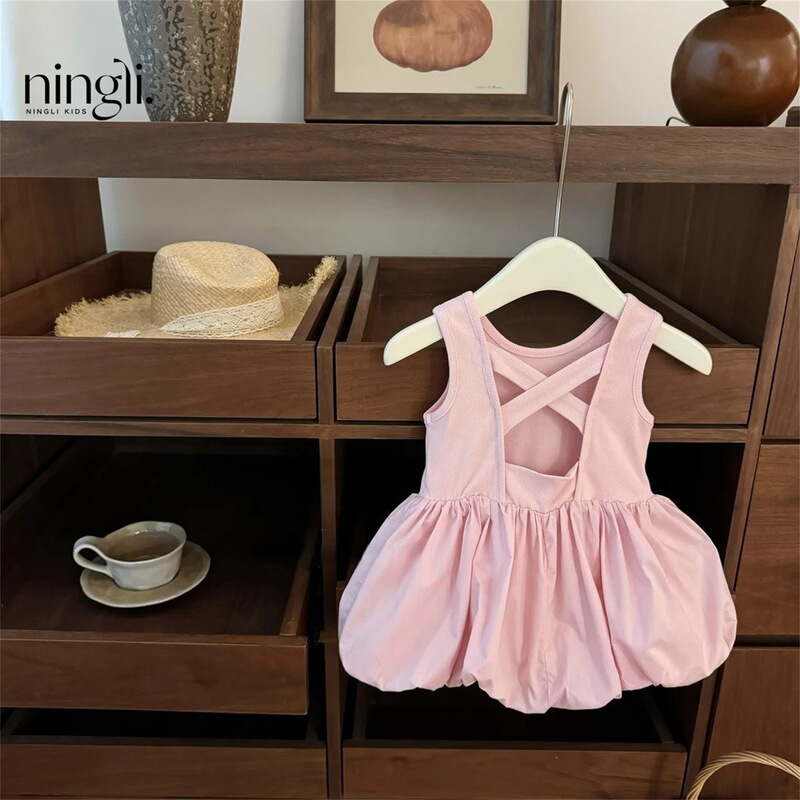 [Ballet Aesthetics] Ballet Aesthetics! Baby Girl's Pink Sweet Little Backless Fashionable Flower Bud Fashionable Princess Skirt Trendy
