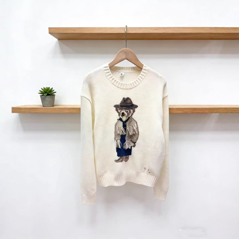 Rl Ralph Autumn and Winter Polo Bear Cashmere Round Neck Knitted Long-Sleeved Loose British Style Embroidered Cartoon Sweater Rl Ralph Autumn and Winter Polo Bear Cashmere Round Neck Knitted Long-Sleeved Loose British Style Embroidered Cartoon Sweater