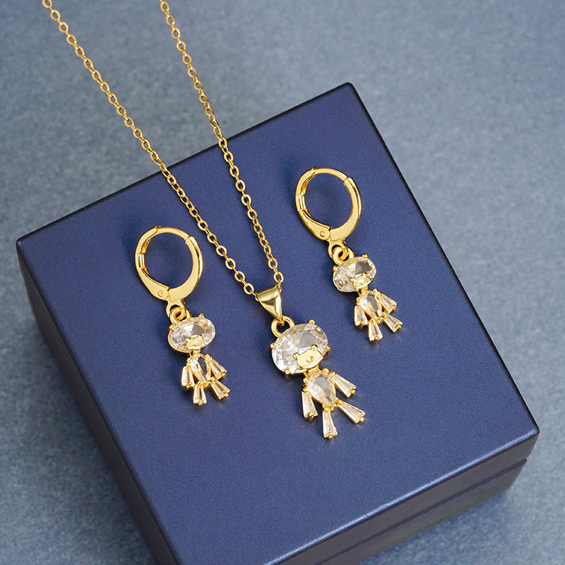 Collar de oro de arena vietnamita transfronterizo Pendientes de oso con diamantes de estilo de lujo ligero