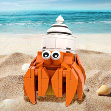 海洋节肢动物寄居蟹积木模型小螃蟹梭子蟹小颗粒益智拼装积木玩具