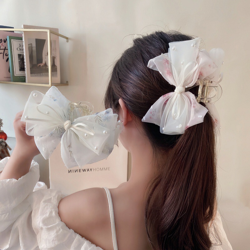 Summer 2026 New Hair Accessories Princess Hair Clip for Women with a High-End Feel Organza Bow Shark Clip for the Back of the Head